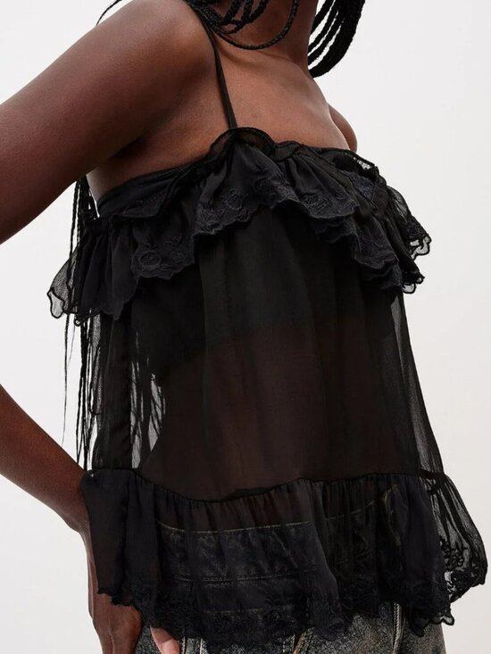 twik Tops - NWT Embroidery sheer chiffon cami black